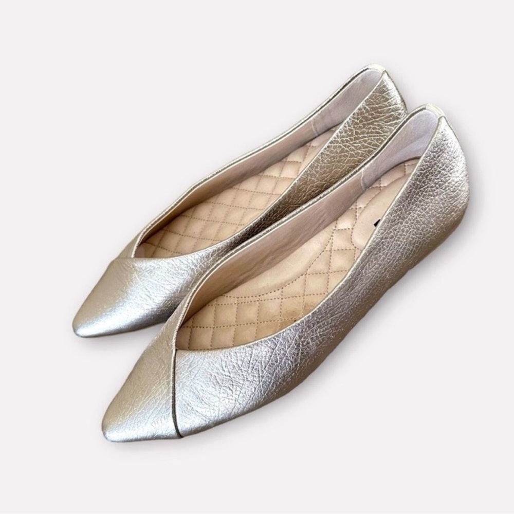 Birdies The Goldfinch Pointed Toe Ballet Flats 7.5 Metallic Silver